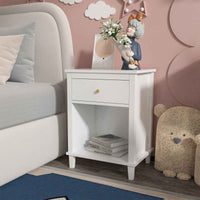 Elegant 26.77" White Wooden Nightstand with Drawer and Shelf