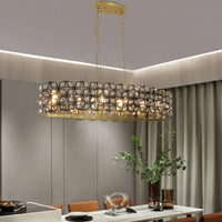 Stunning 39-Inch Contemporary Crystal and Black/Gold Pendant Chandelier - Geometric Modern Lighting Fixture for Dining Room, Kitchen, or Living Room