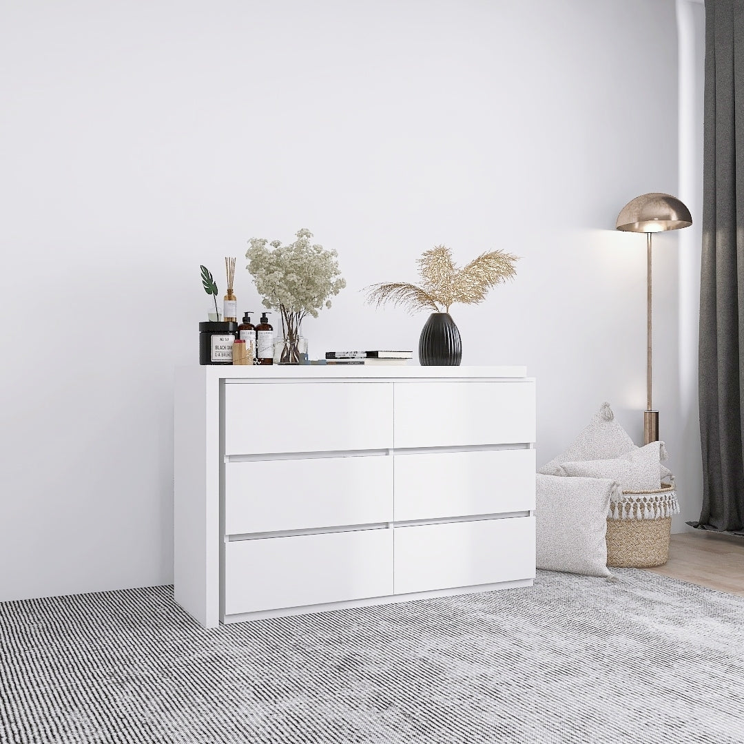 6-Drawer Chest of Drawers in White by Furnistra USA