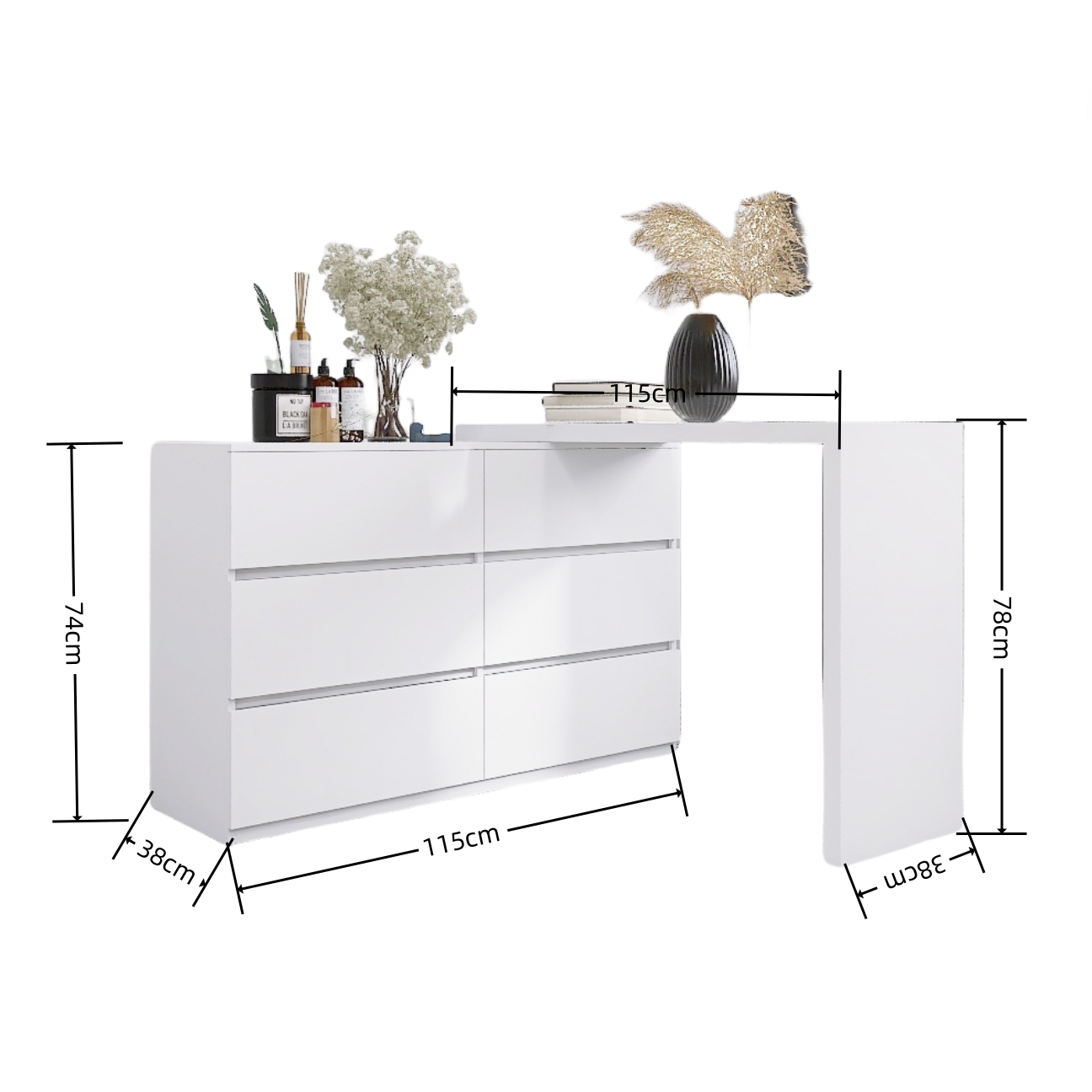 6-Drawer Chest of Drawers in White by Furnistra USA