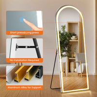 3 Color Lighting Mirror with LED Lights, 71'x26' Lighted Floor Standing Mirror with Stand