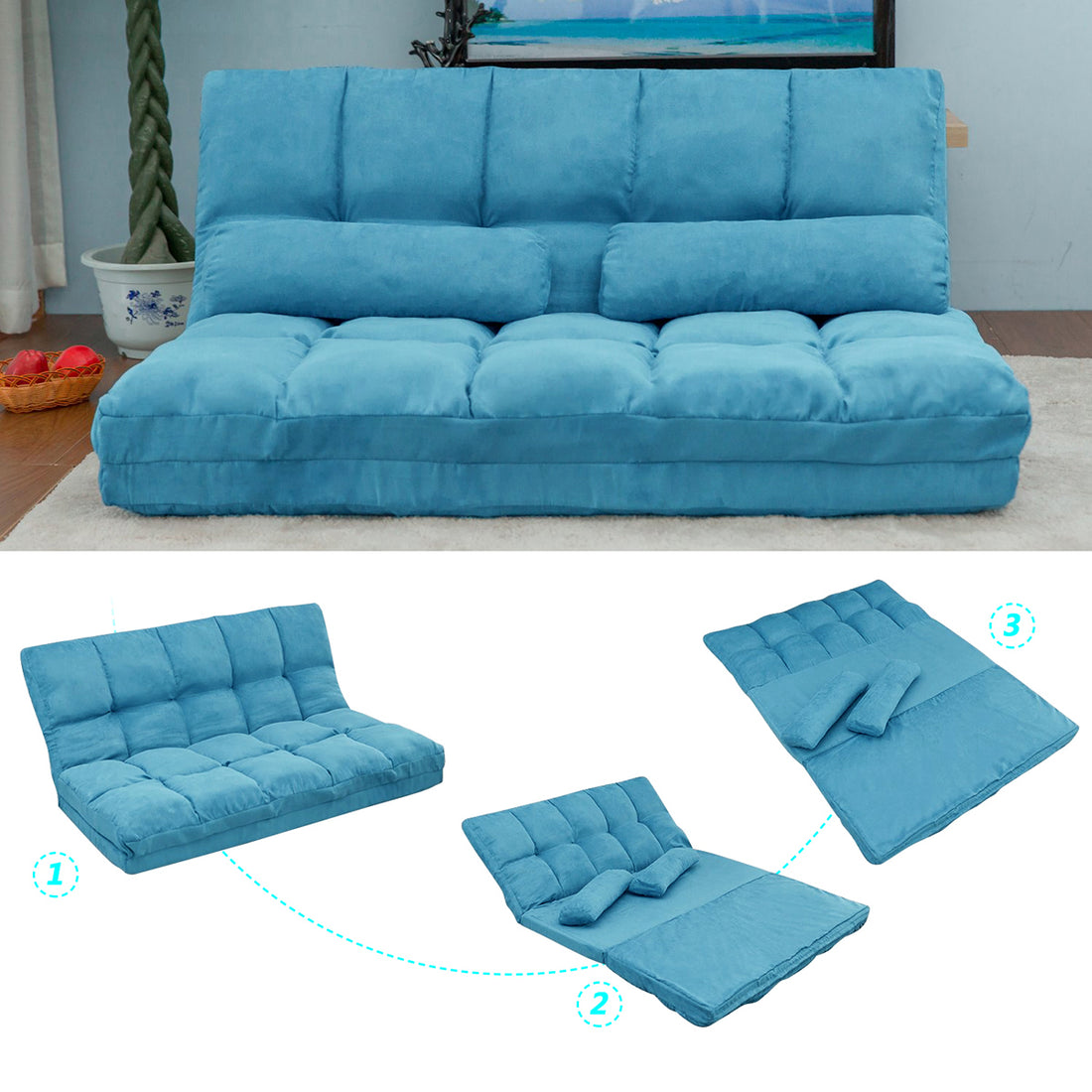 Comfortable Modular Sectional Sofa Set with Removable Cushions (Blue)