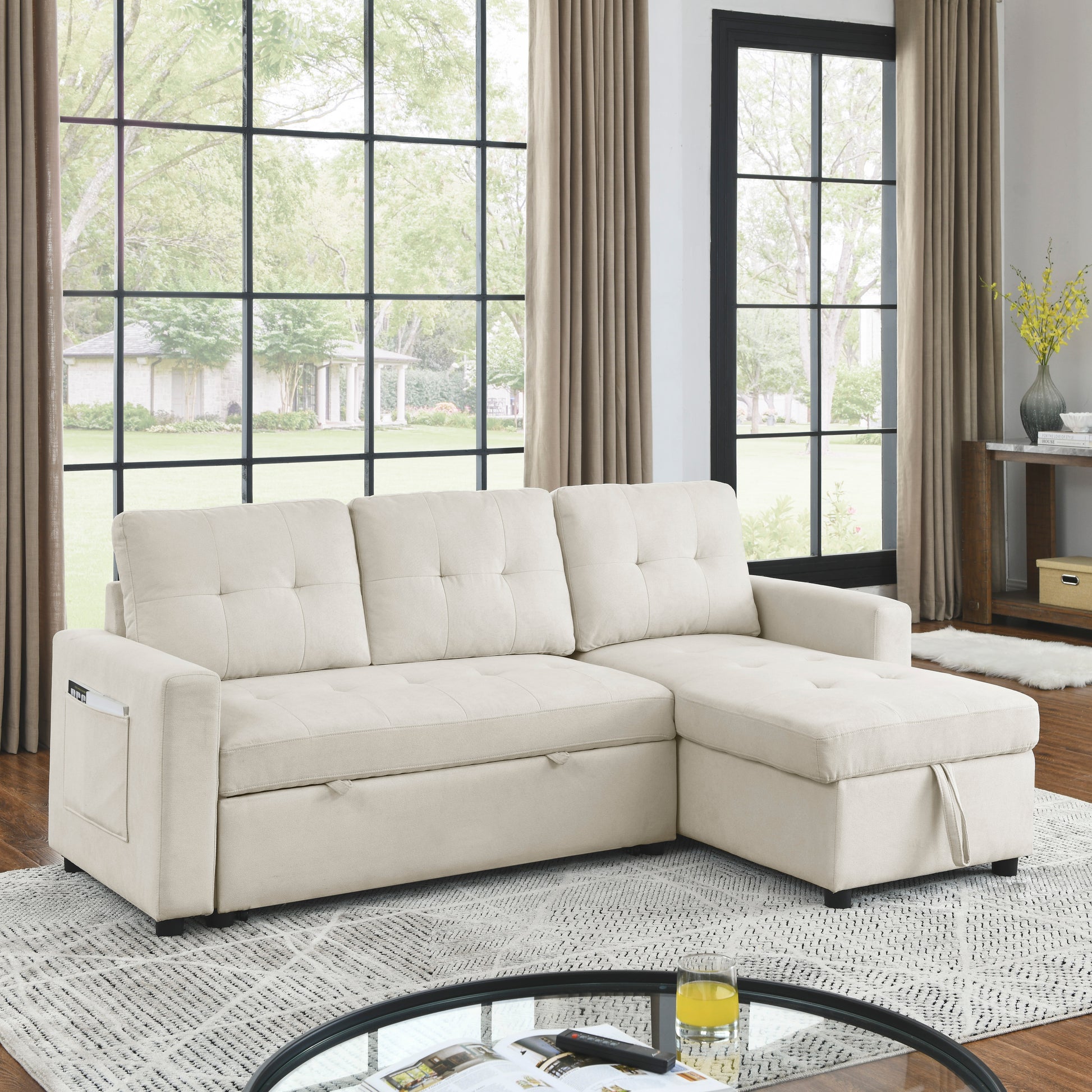 78.5 Convertible Sleeper Sectional Sofa with Storage Chaise USA