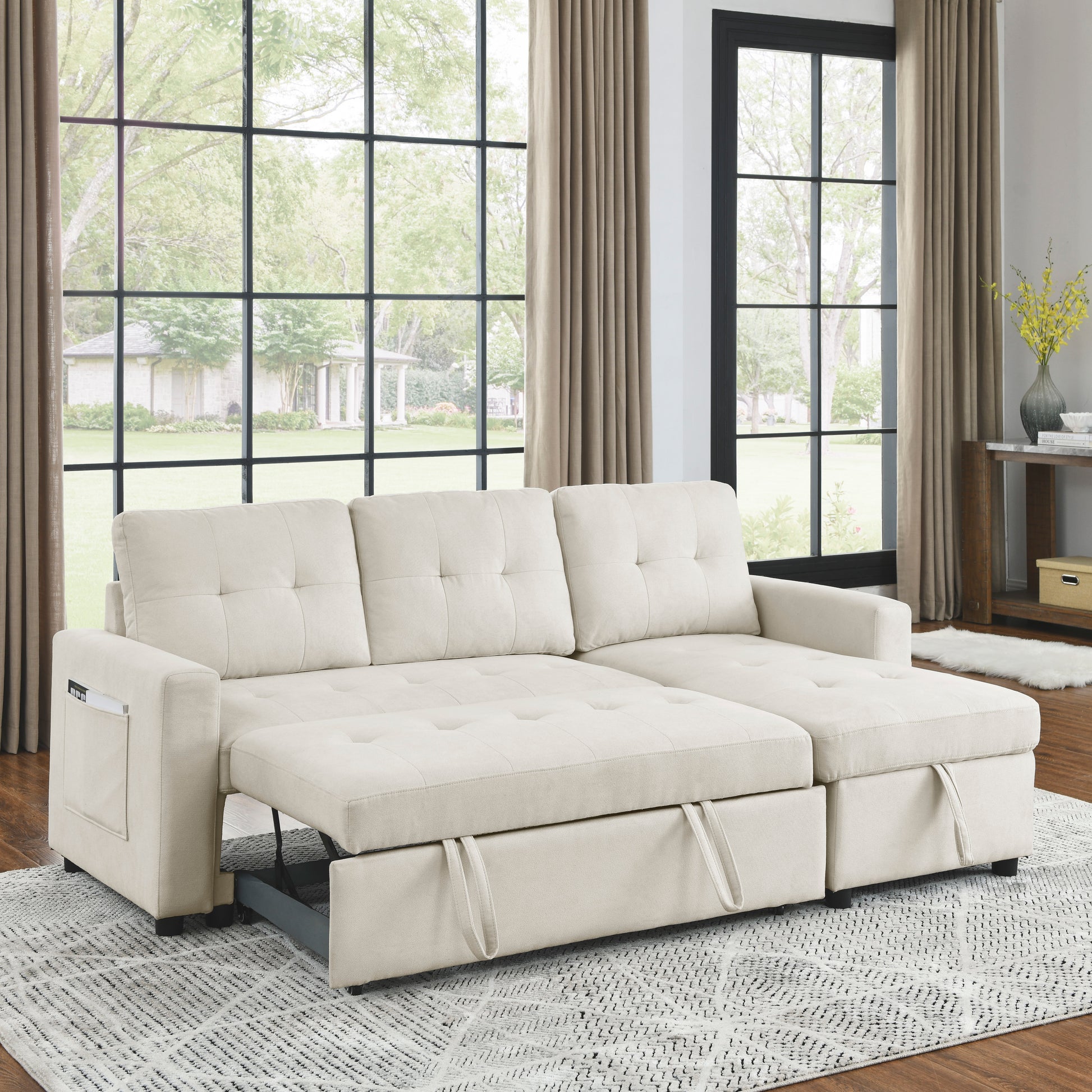 78.5 Convertible Sleeper Sectional Sofa with Storage Chaise USA