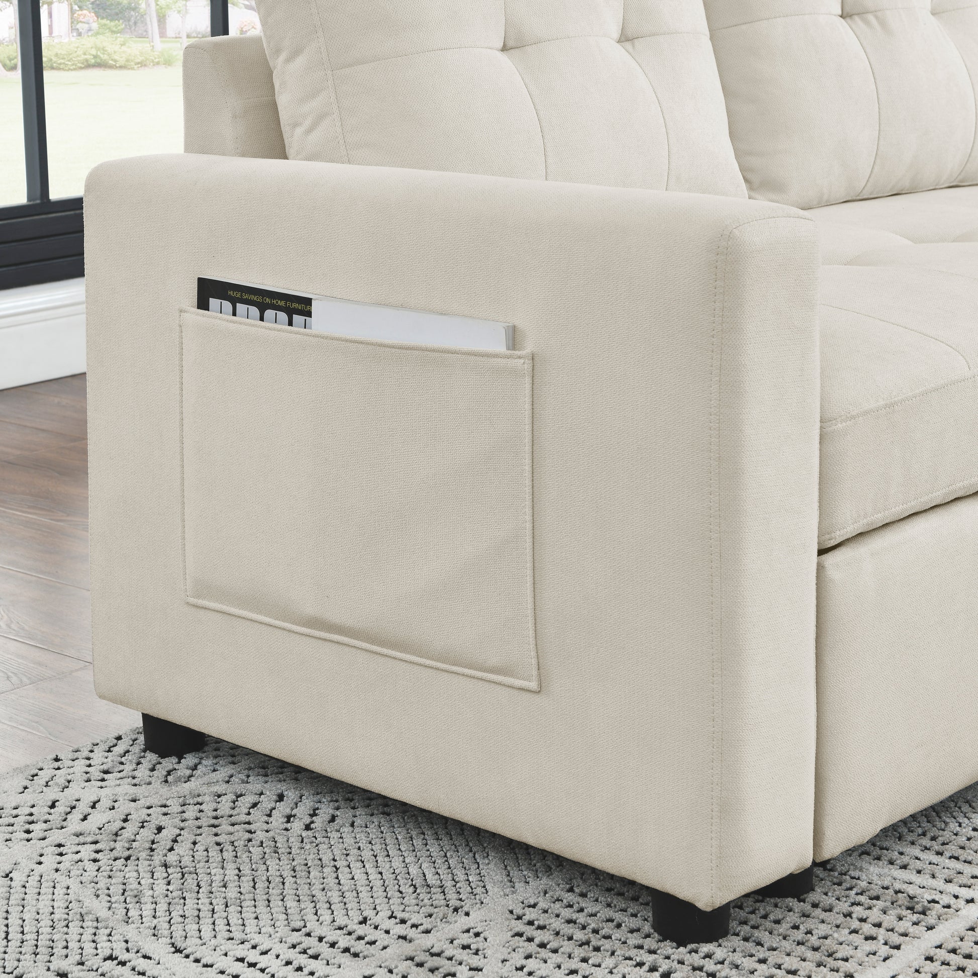 78.5 Convertible Sleeper Sectional Sofa with Storage Chaise USA