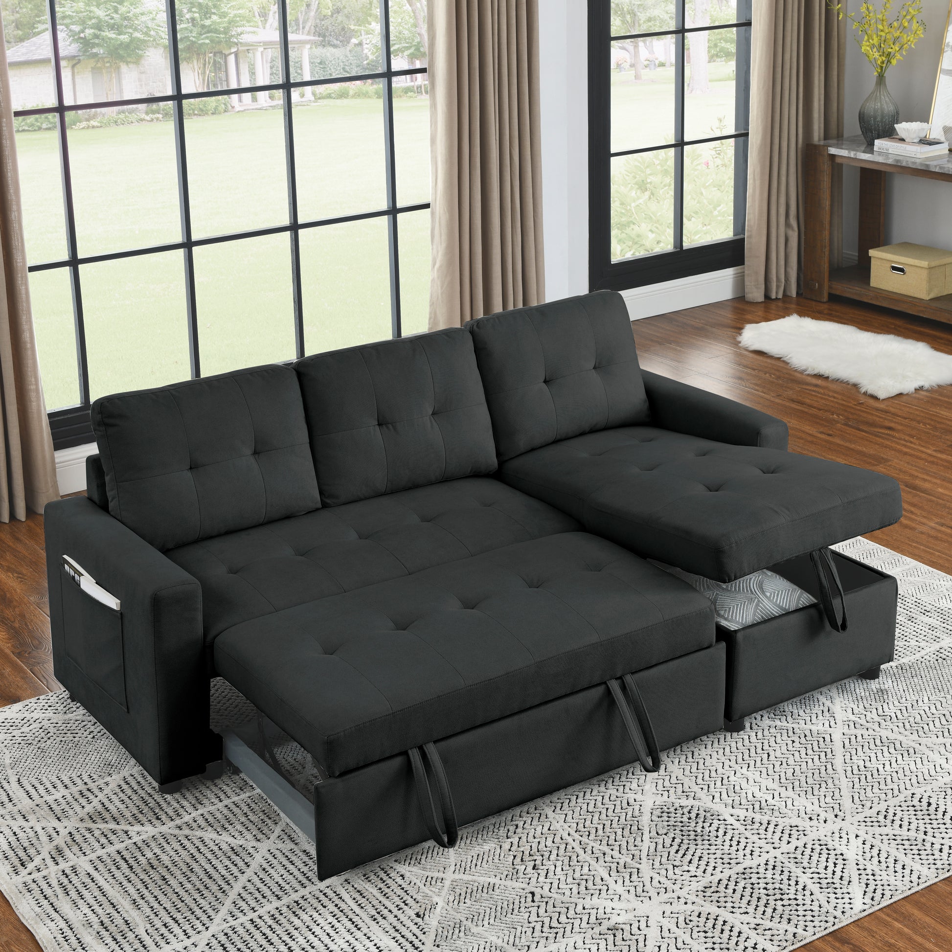 78.5 Reversible Sectional Sofa Bed with Storage Chaise and Side Bag USA