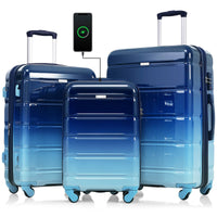 Furnistra 3-Piece Luggage Set, 20-Inch Carry-On with USB Port, Airline Certified Hard Shell Spinner Suitcases, Gradient Blue