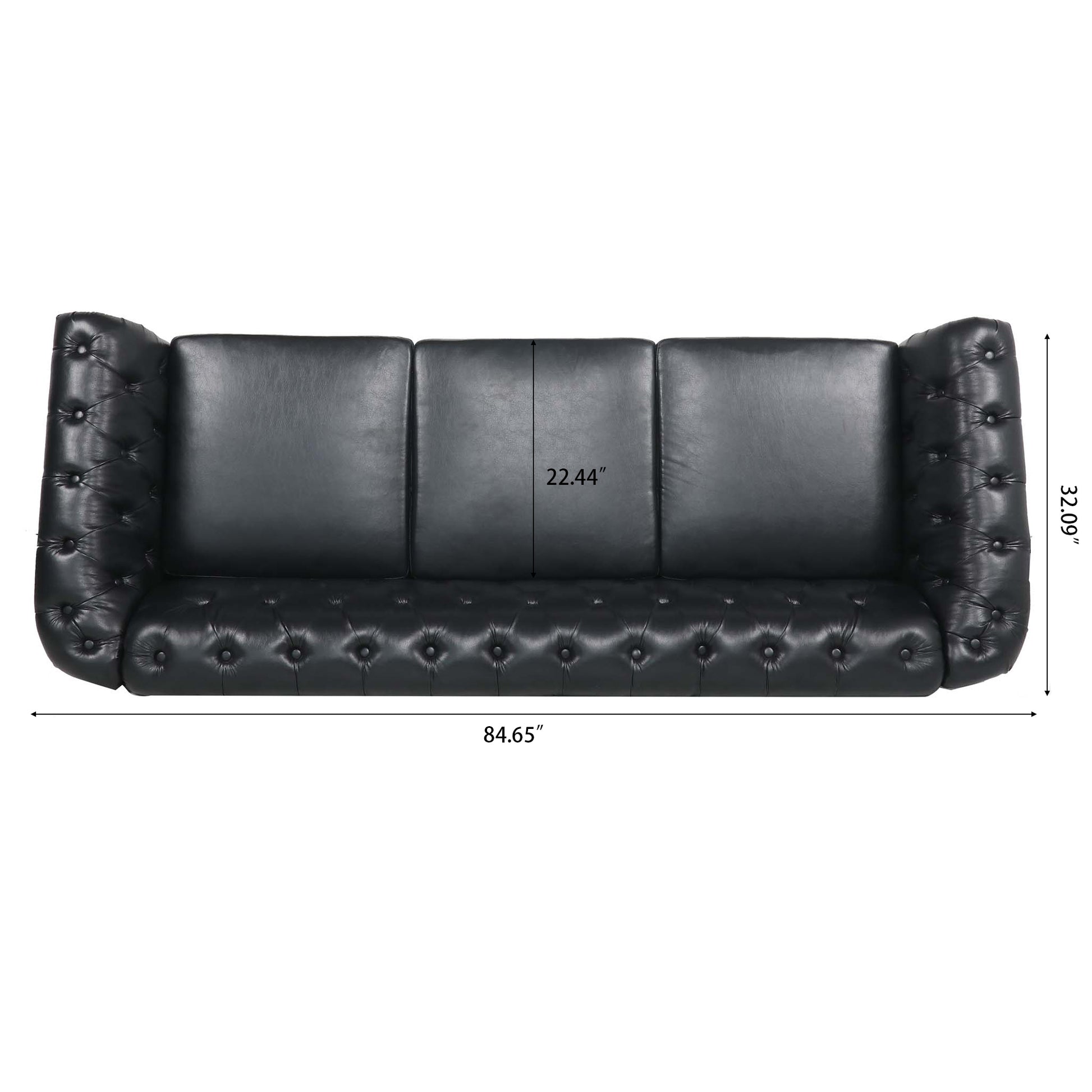 84.65 BLACK PU Rolled Arm Chesterfield Three Seater Sofa. USA