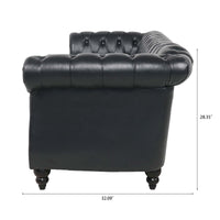 84.65 BLACK PU Rolled Arm Chesterfield Three Seater Sofa. USA