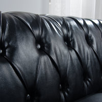 84.65 BLACK PU Rolled Arm Chesterfield Three Seater Sofa. USA