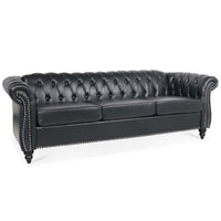 84.65 BLACK PU Rolled Arm Chesterfield Three Seater Sofa. USA