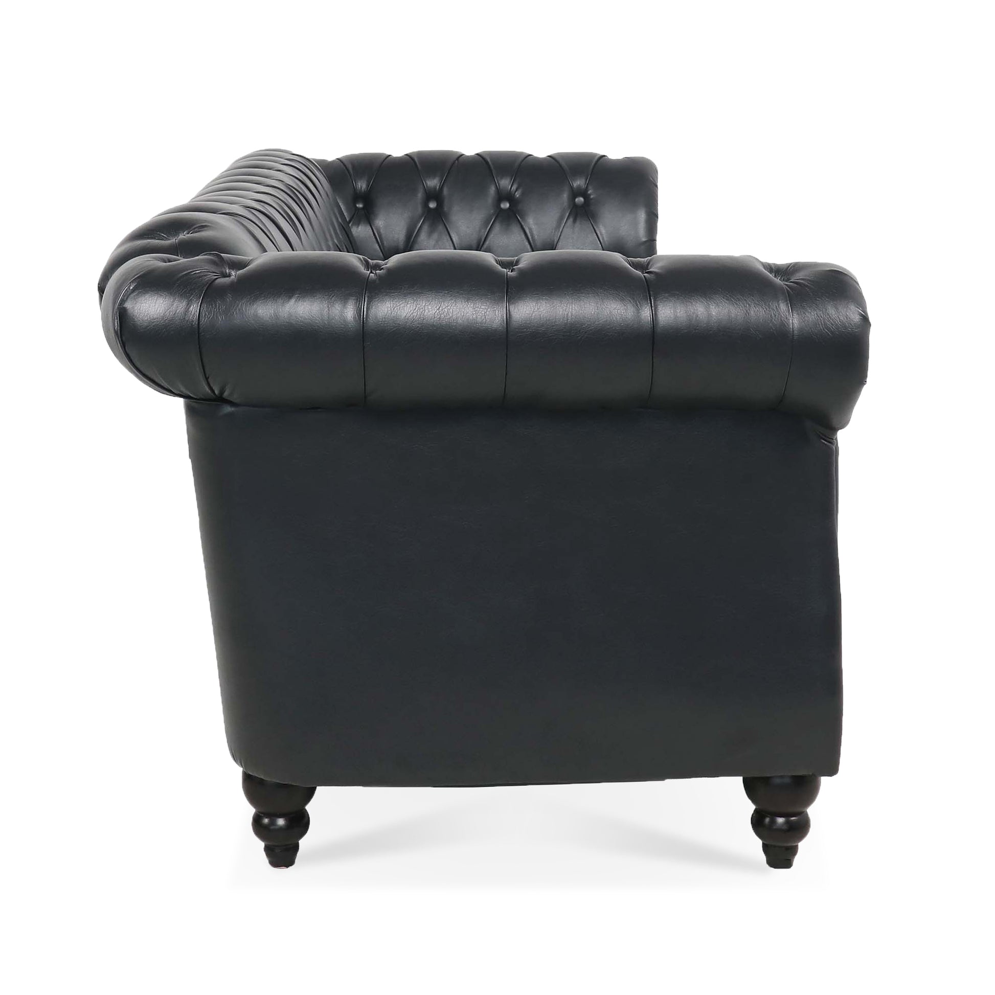 84.65 BLACK PU Rolled Arm Chesterfield Three Seater Sofa. USA