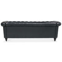 84.65 BLACK PU Rolled Arm Chesterfield Three Seater Sofa. USA