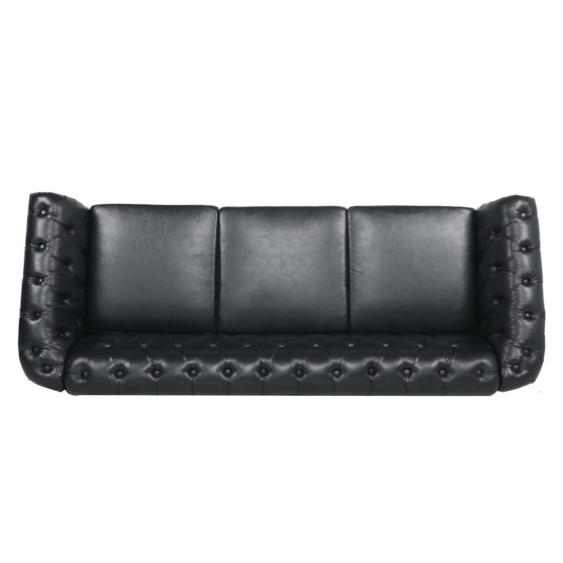 84.65 BLACK PU Rolled Arm Chesterfield Three Seater Sofa. USA