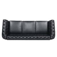 84.65 BLACK PU Rolled Arm Chesterfield Three Seater Sofa. USA