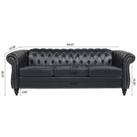 84.65 BLACK PU Rolled Arm Chesterfield Three Seater Sofa. USA