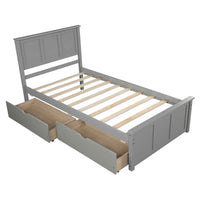 Elegant Platform Storage Bed with Drawers and Wheels, Twin Size, Gray- USA