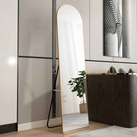 The third generation floor mounted full length rearview mirror. Aluminum alloy metal frame arched wall mirror, bathroom makeup mirror, clothing store, wall mounted. Gold 60 '*16.5'W115158172