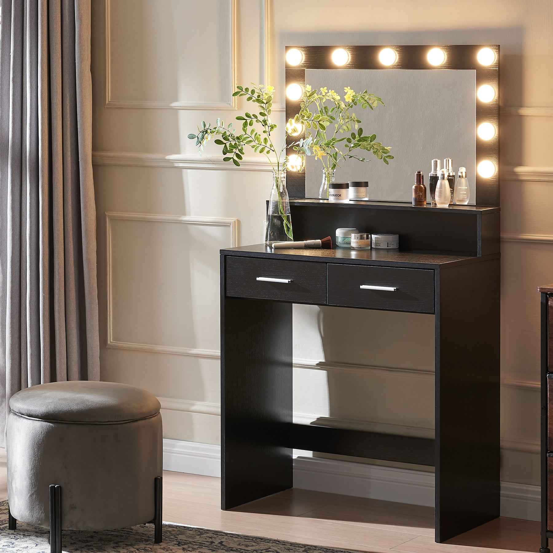 Elegant Vanity Desk with Lighted Mirror and Drawers, Bedroom Dressing Table