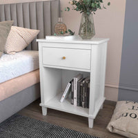 Elegant 26.77" White Wooden Nightstand with Drawer and Shelf