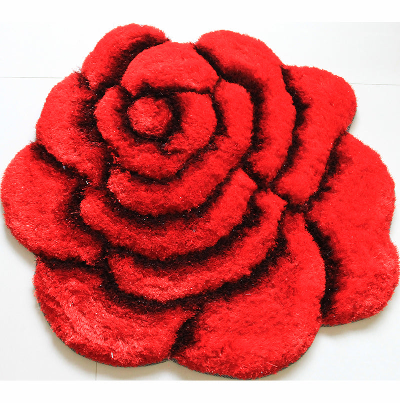 Elegant Red Floral Shag Rug (36-inch Diameter)