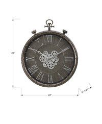 Clocks, 24' Round, Gear Mechanism, Wall Clock, Grey, Transitional