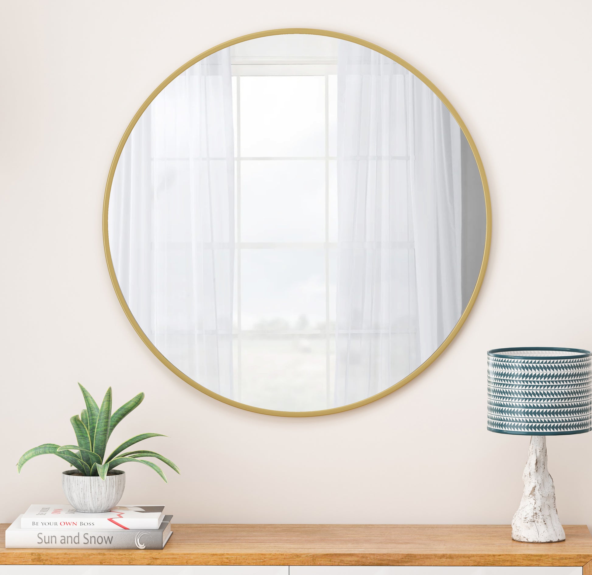 36 Inch Gold Circular Wall Mirror - Modern Metal Framed Mirror for Bathroom, Living Room & Bedroom Decor