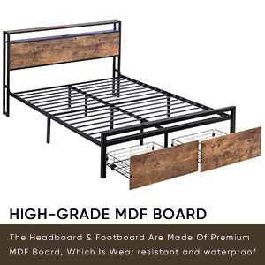 Rustic Farmhouse Wood Platform Bed with Storage Drawers- USA