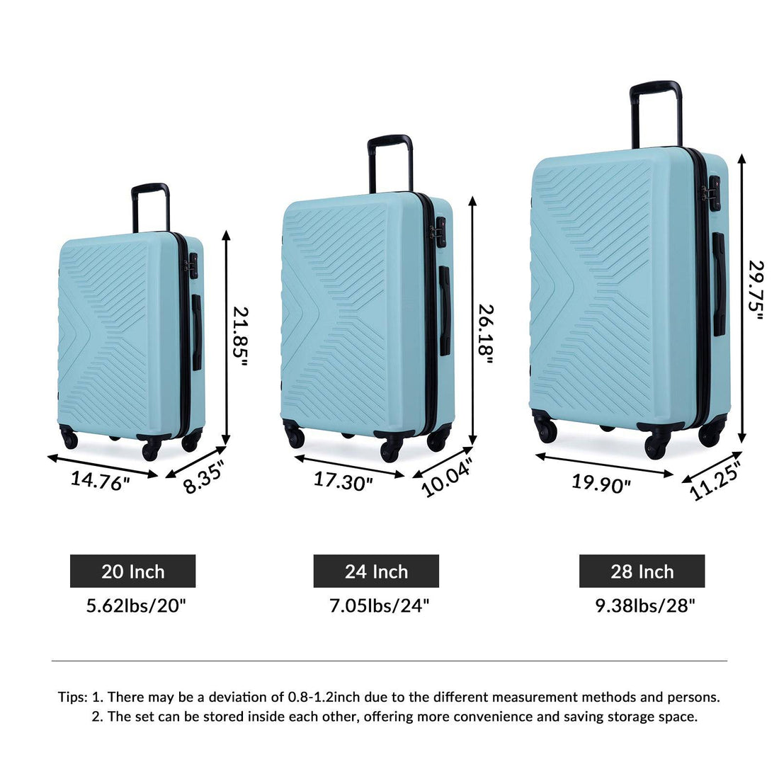 Affordable Lightweight Luggage Set - 3 Piece ABS Spinner Suitcases USA