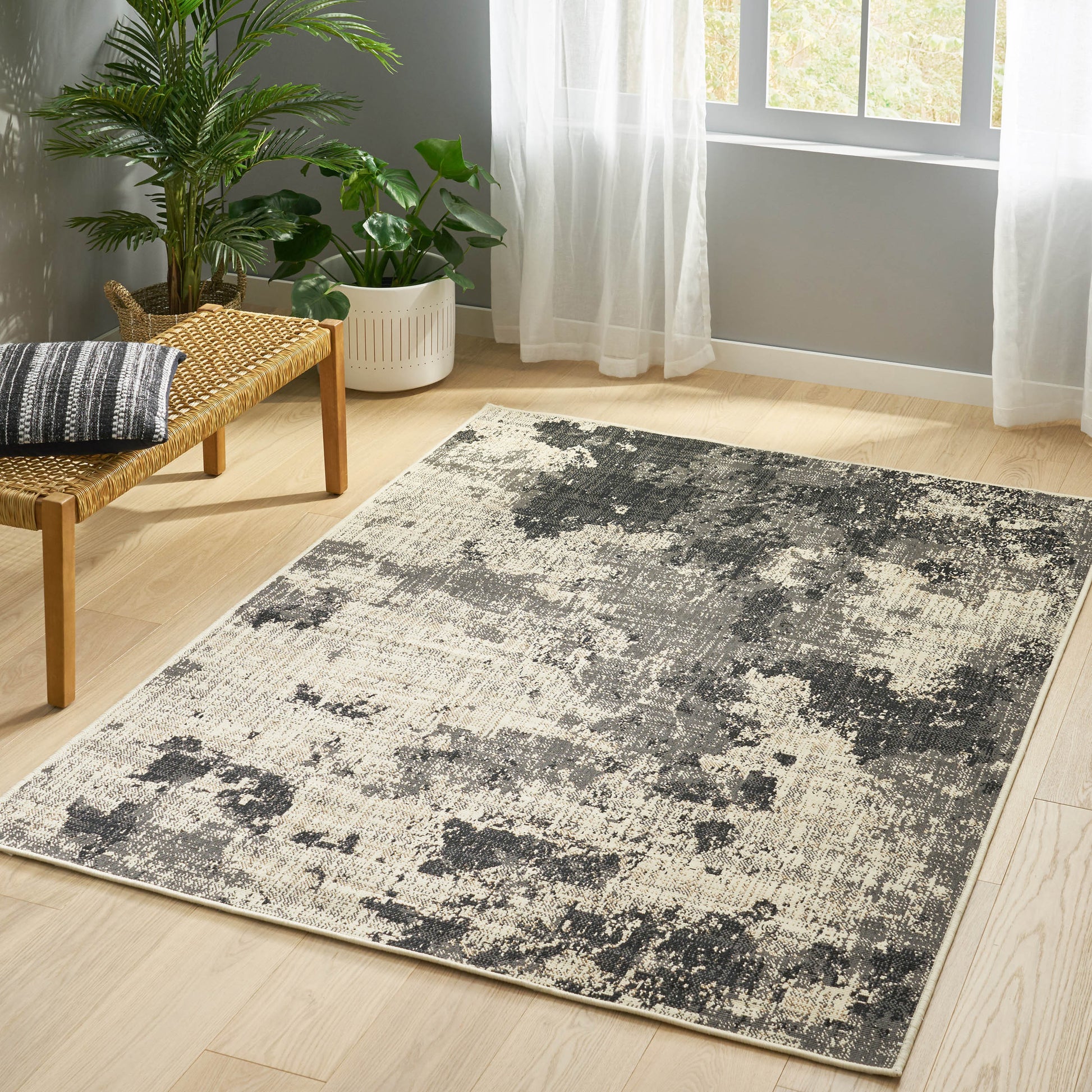 Affordable Modern Marble-Look Patio Area Rug USA