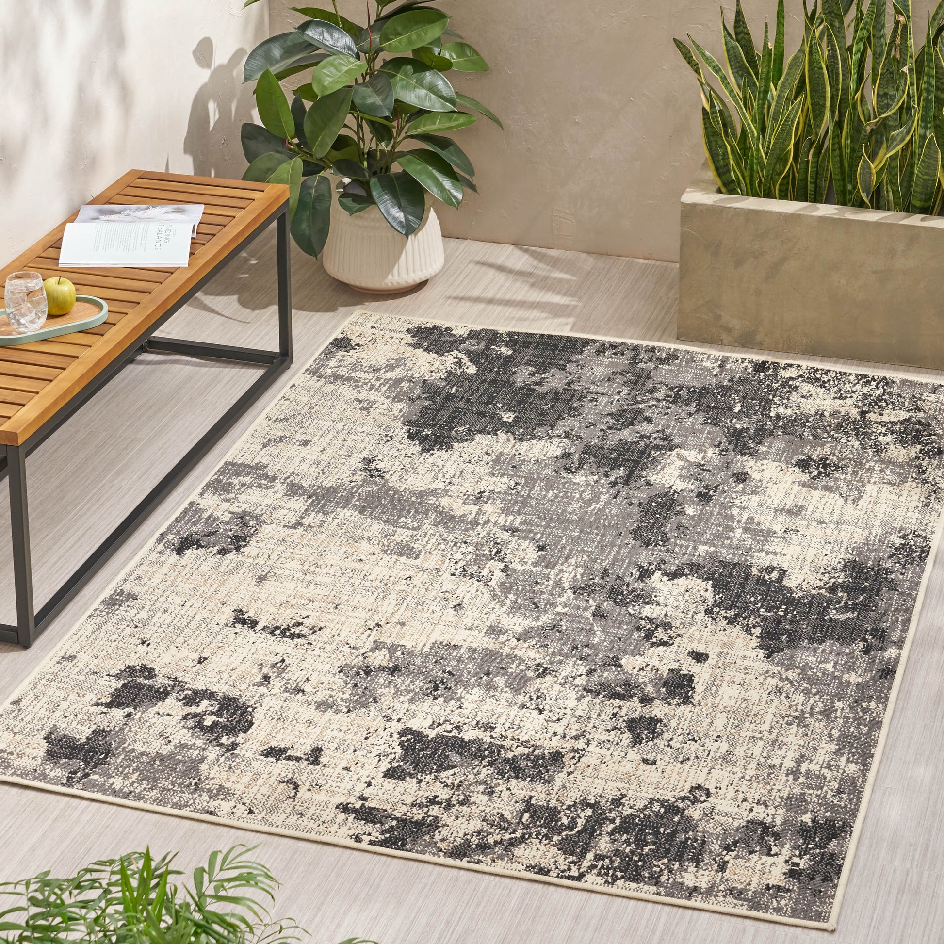 Affordable Modern Marble-Look Patio Area Rug USA