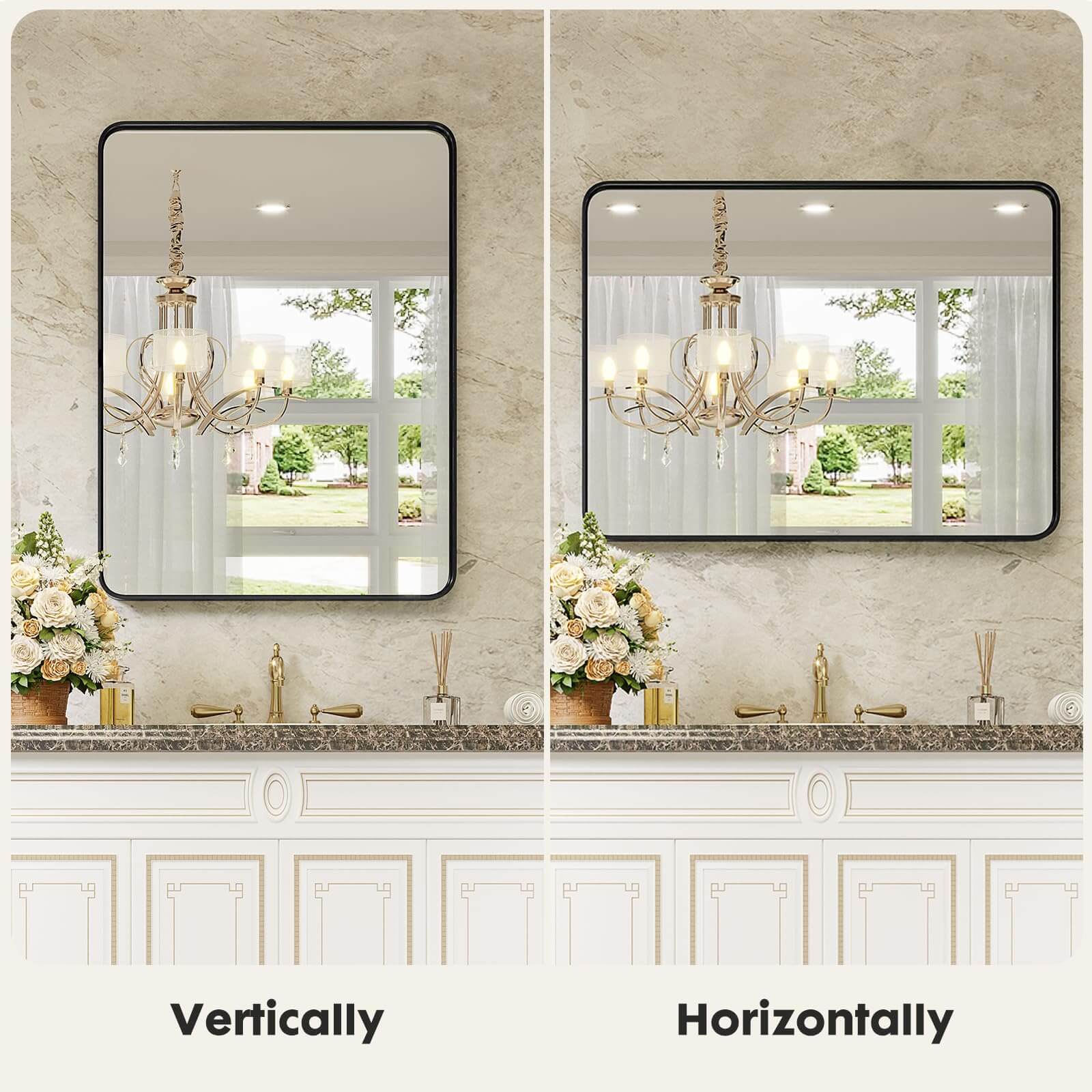 Aluminum Alloy Framed Bathroom Mirror - 36 x 24 Decorative Wall Mirror USA