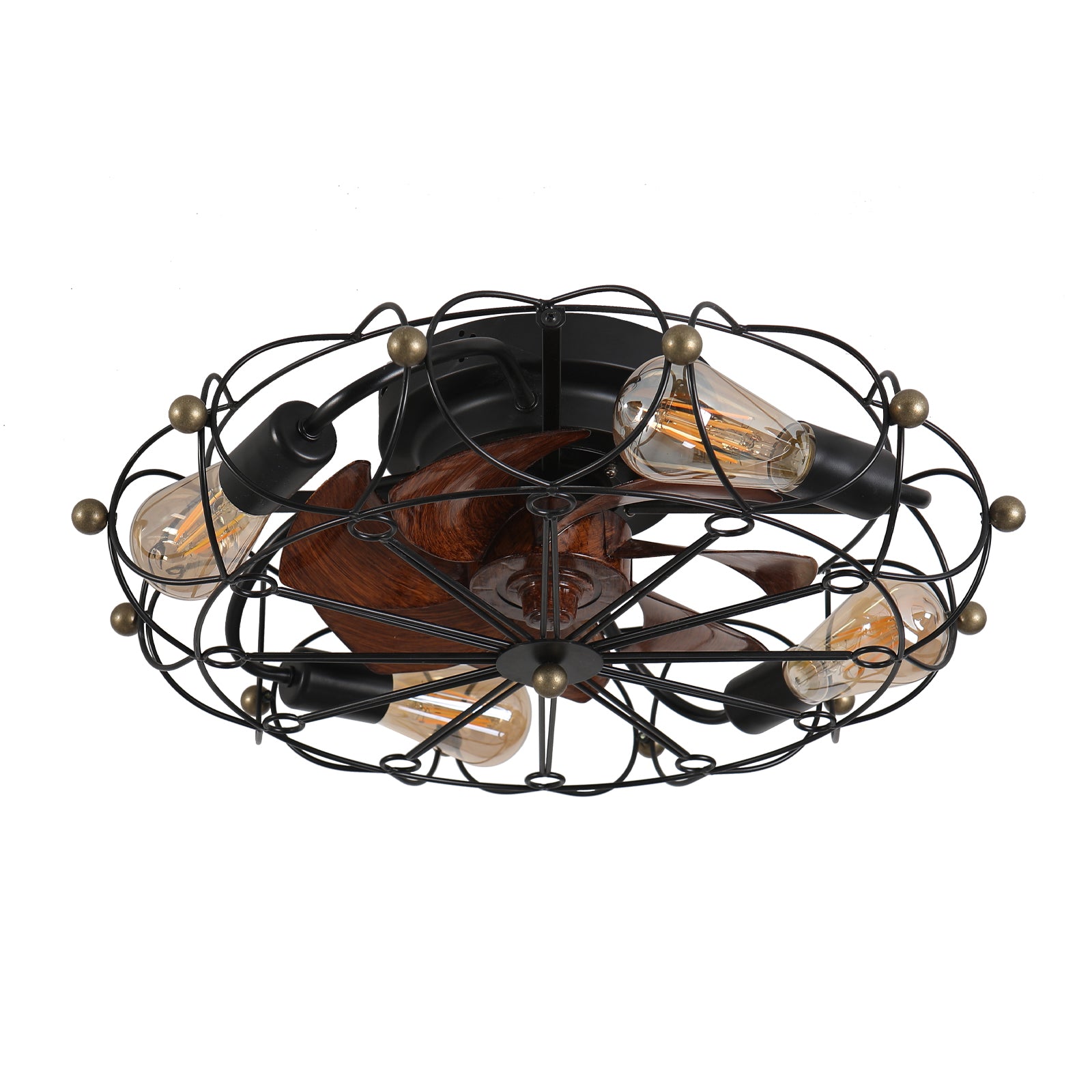 Antique Bronze Circular Ceiling Light with Glass Shades and Ornate Design USA