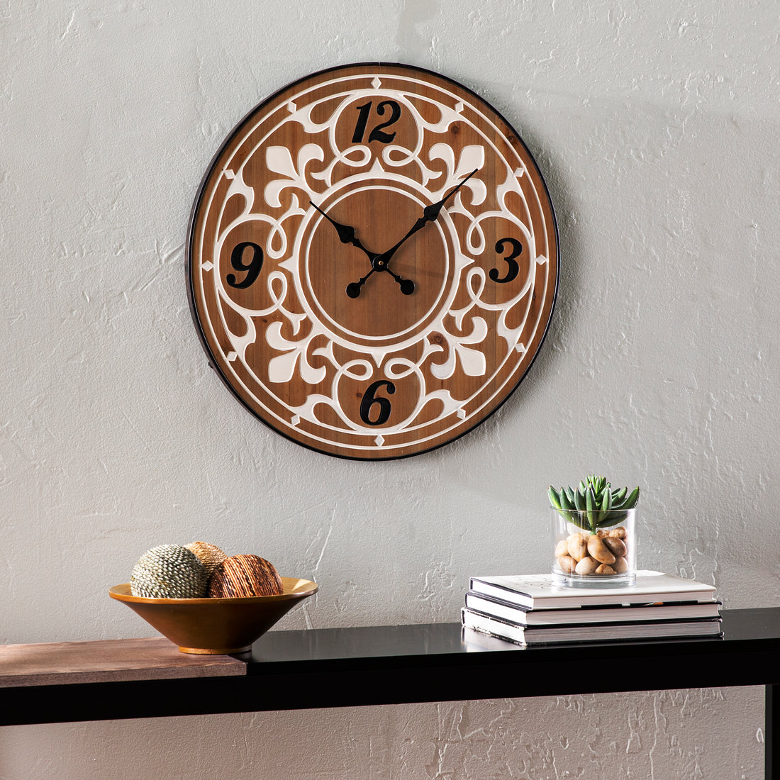 Aprille Oversized Round Wall Clock with Fleur-de-Lis Design USA