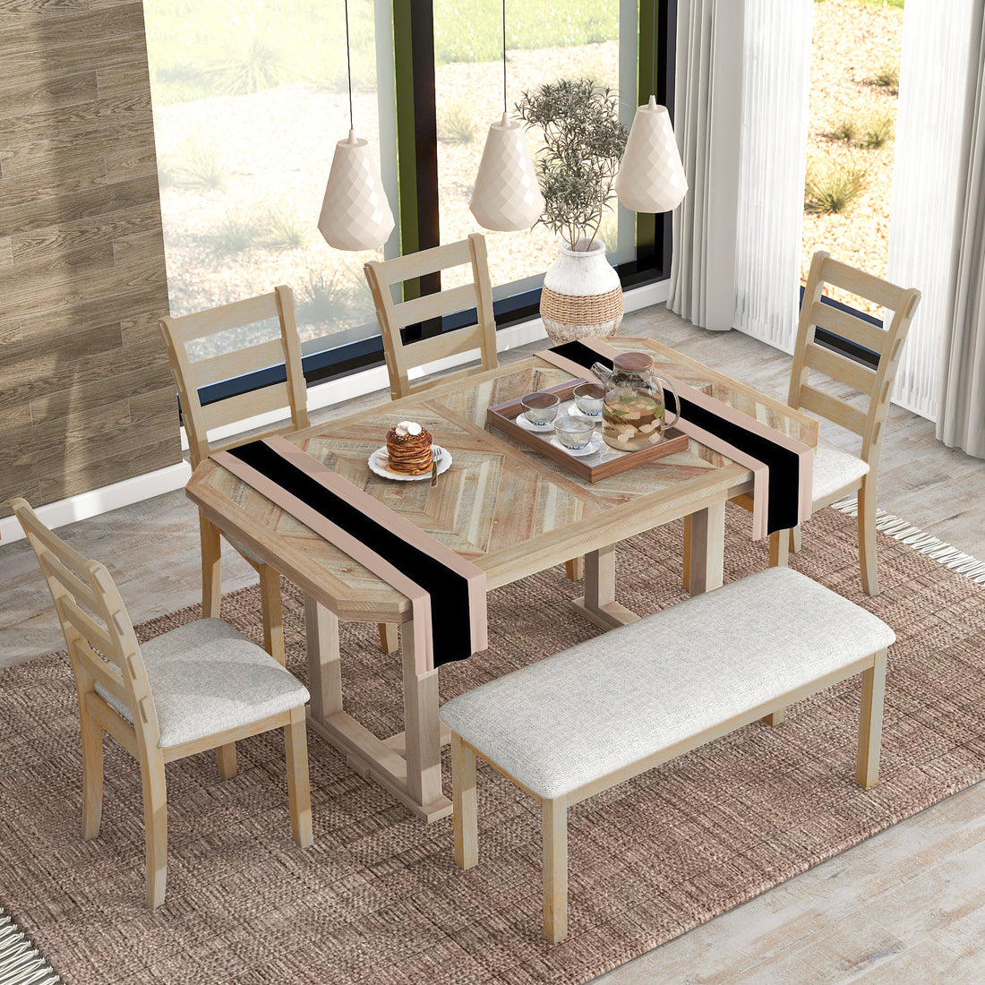 Beautiful Rustic 6-Piece Dining Set with Wood Grain Tabletop USA