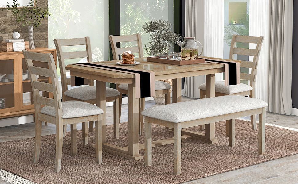 Beautiful Rustic 6-Piece Dining Set with Wood Grain Tabletop USA