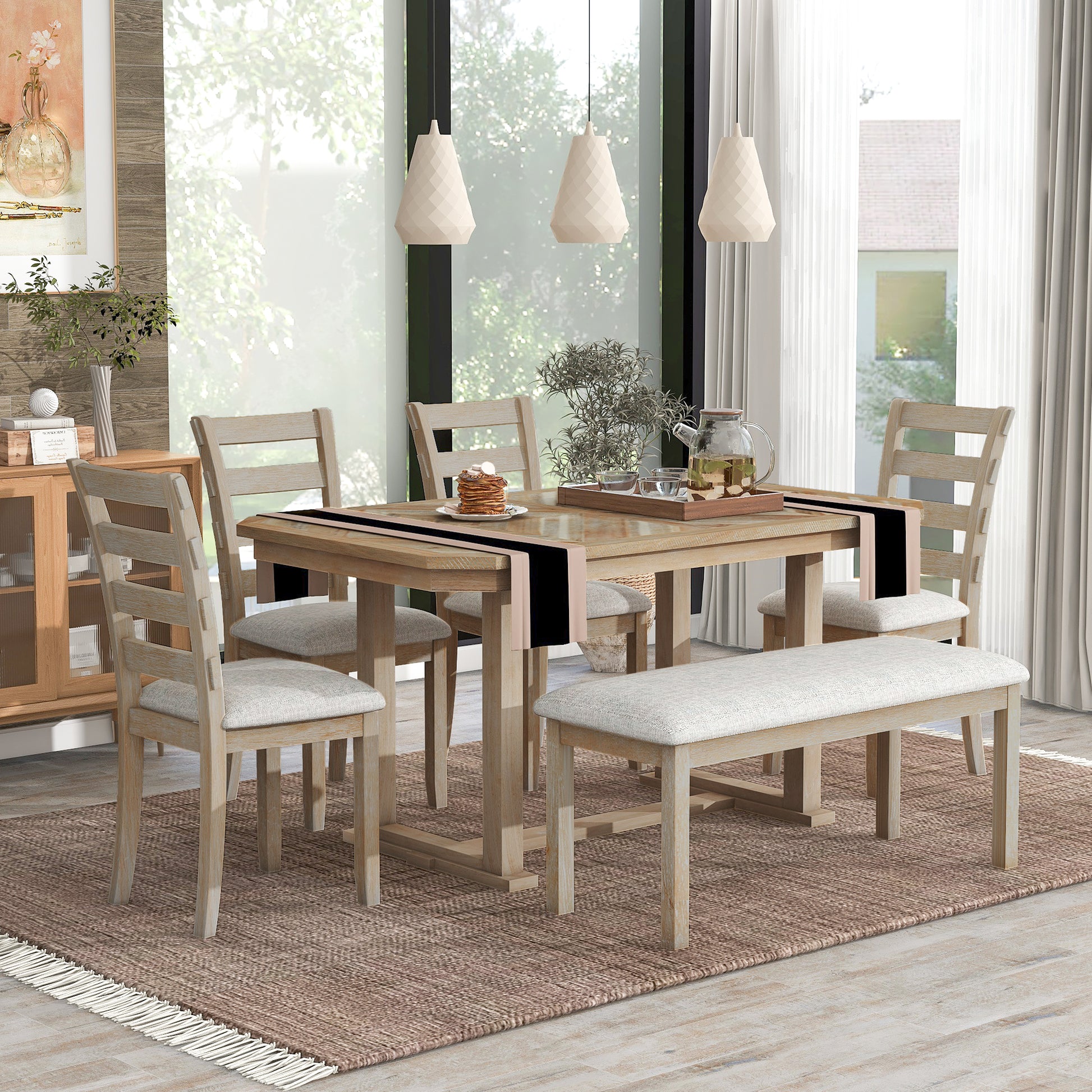 Beautiful Rustic 6-Piece Dining Set with Wood Grain Tabletop USA