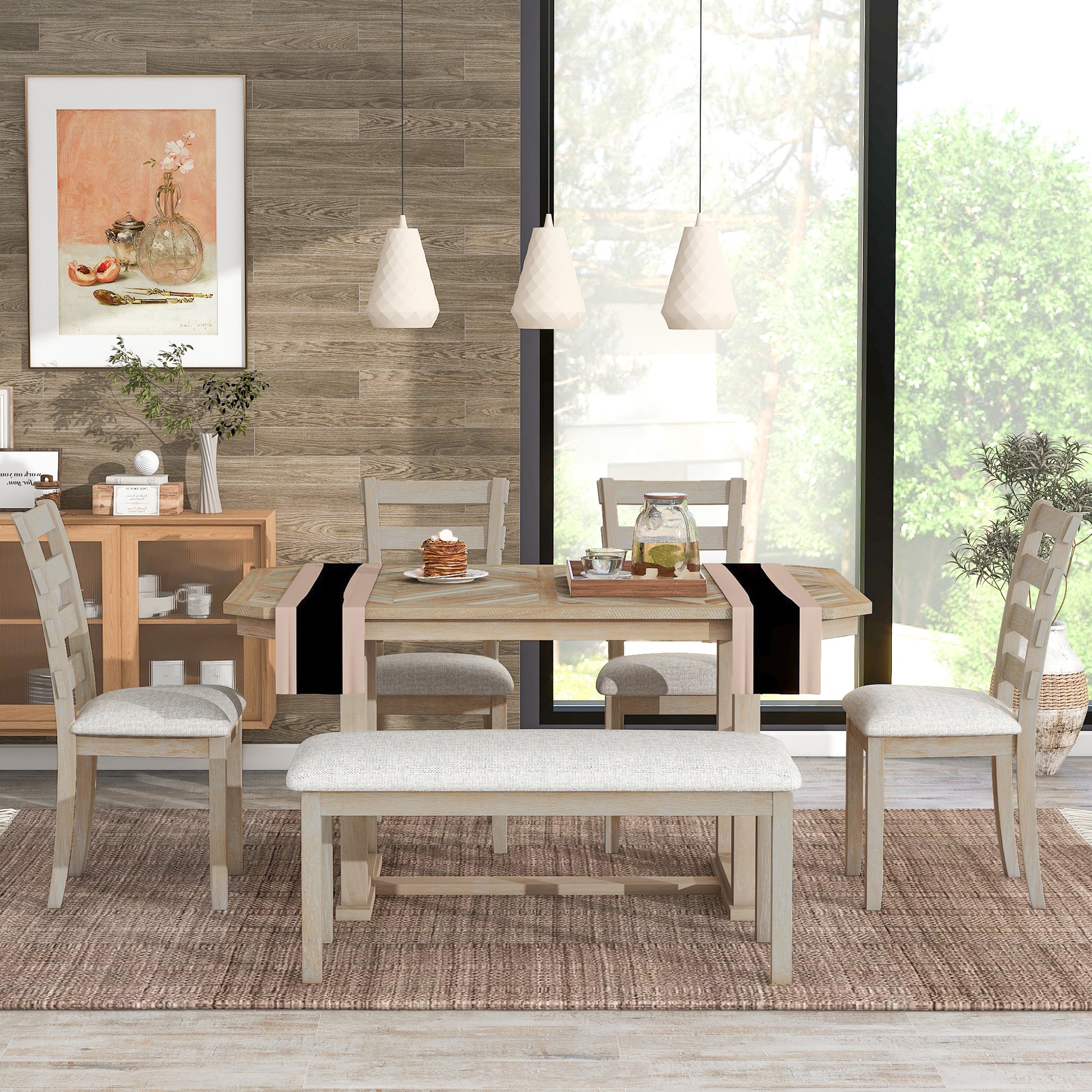 Beautiful Rustic 6-Piece Dining Set with Wood Grain Tabletop USA