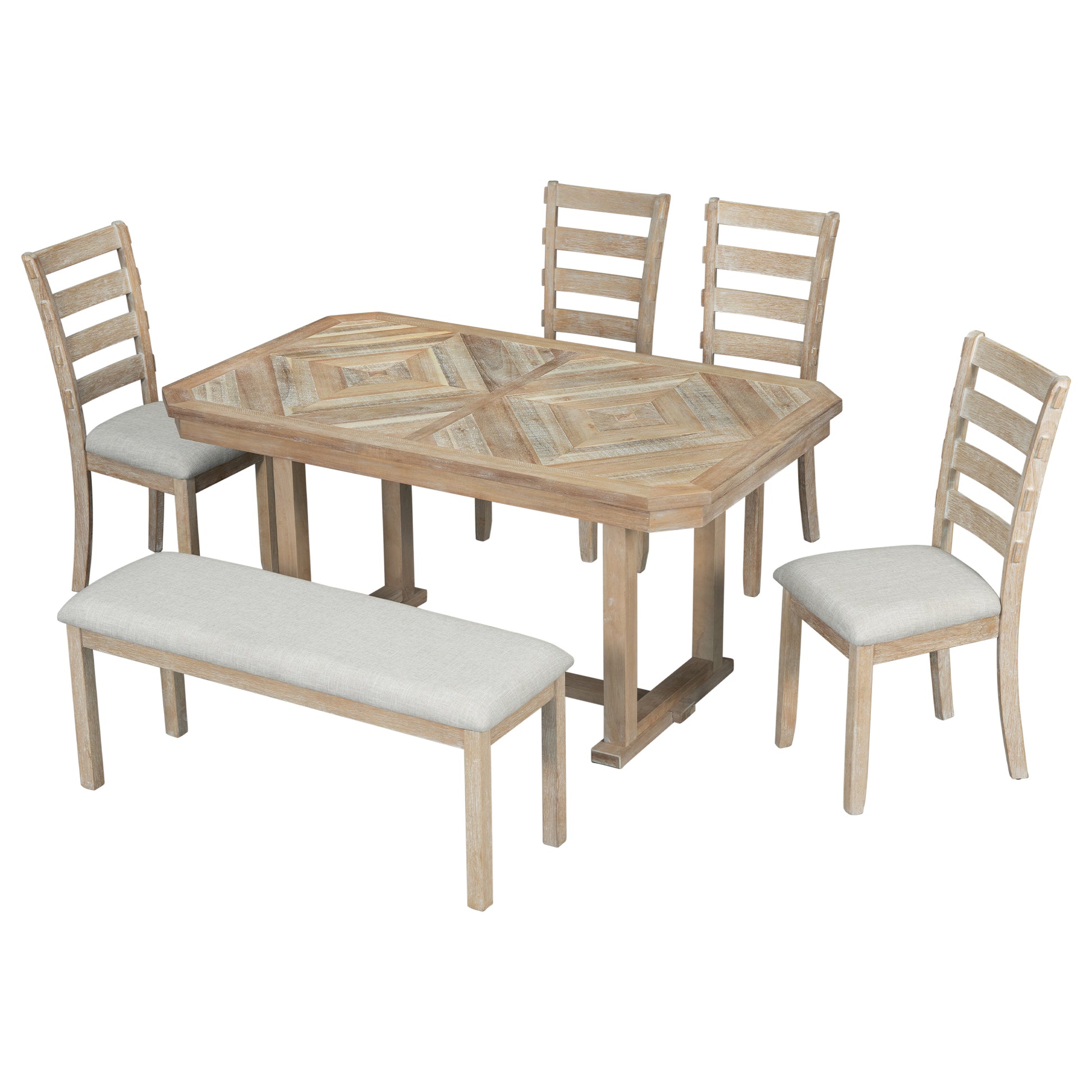 Beautiful Rustic 6-Piece Dining Set with Wood Grain Tabletop USA