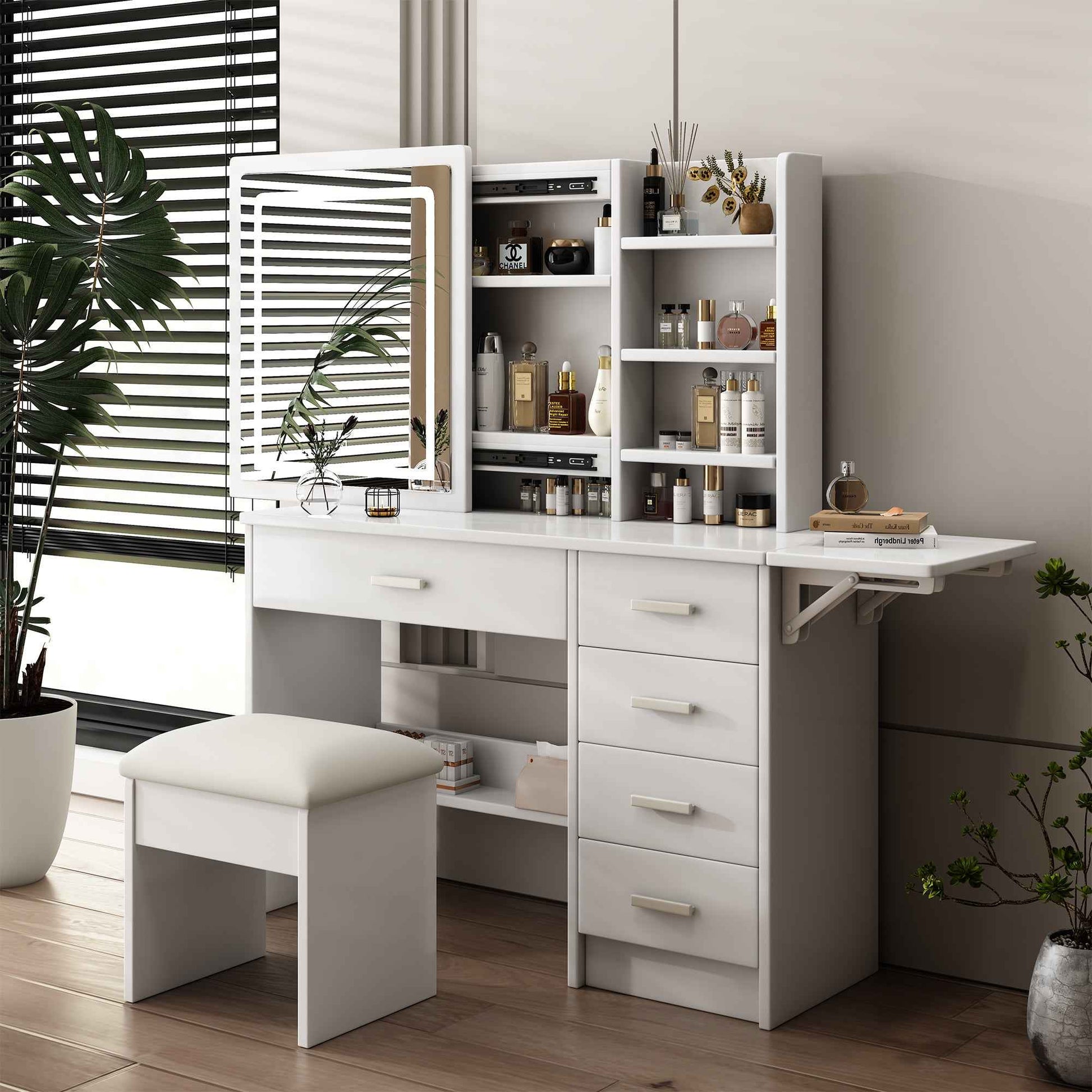 Beautiful Vanity Desk with Lighted Mirror and Storage Drawers