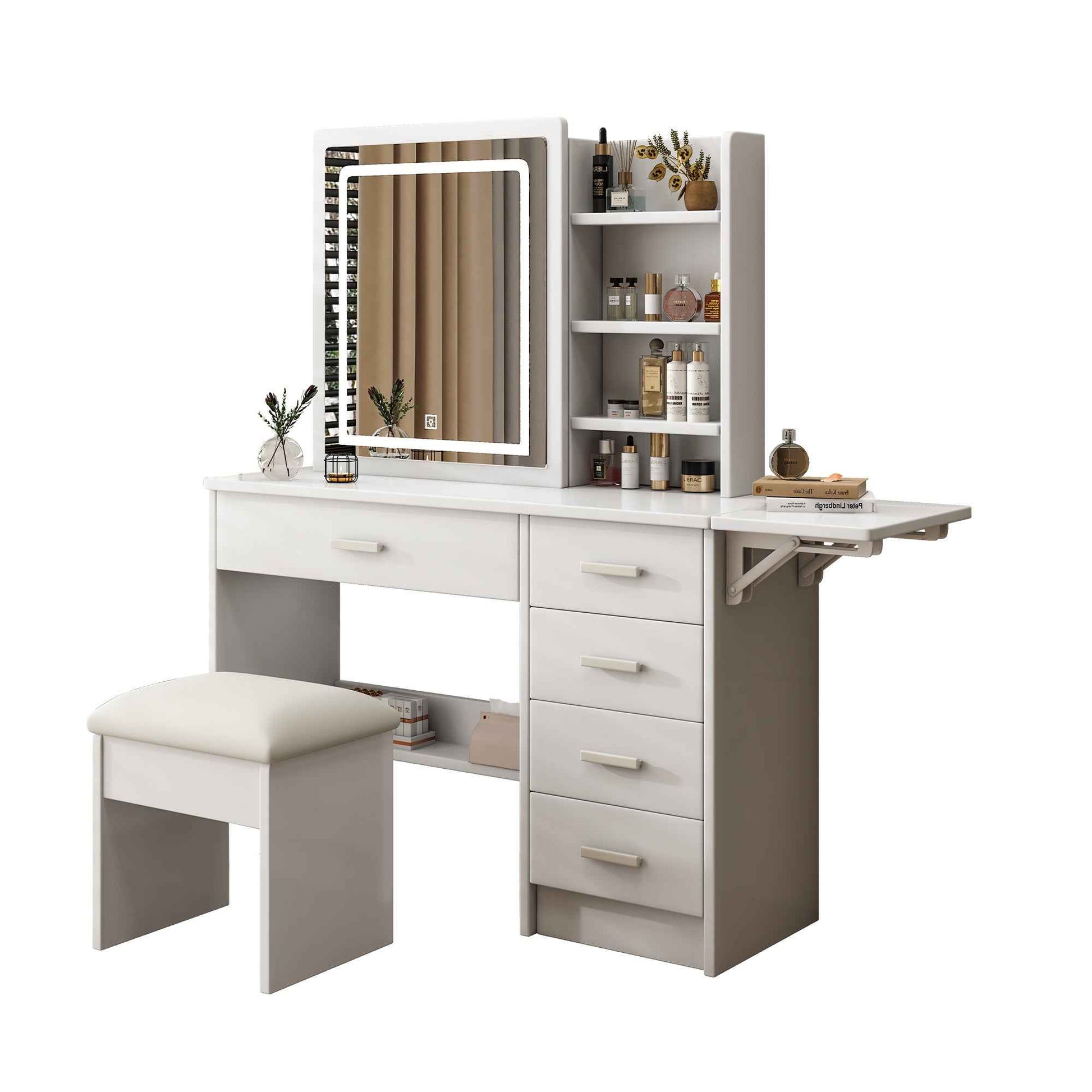 Beautiful Vanity Desk with Lighted Mirror and Storage Drawers