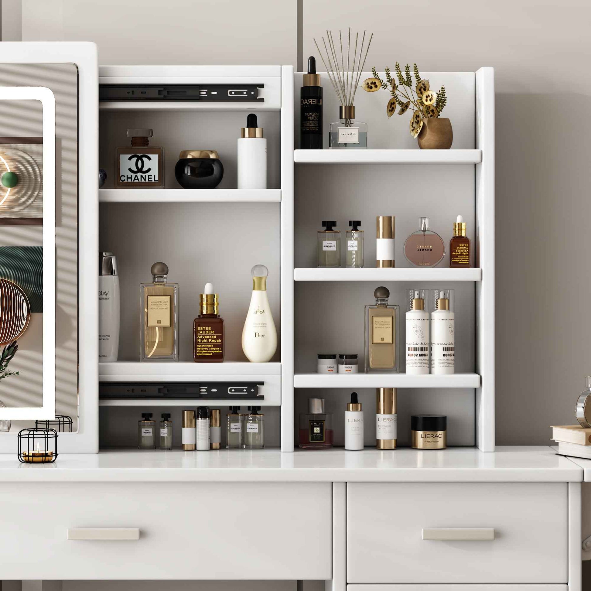 Beautiful Vanity Desk with Lighted Mirror and Storage Drawers