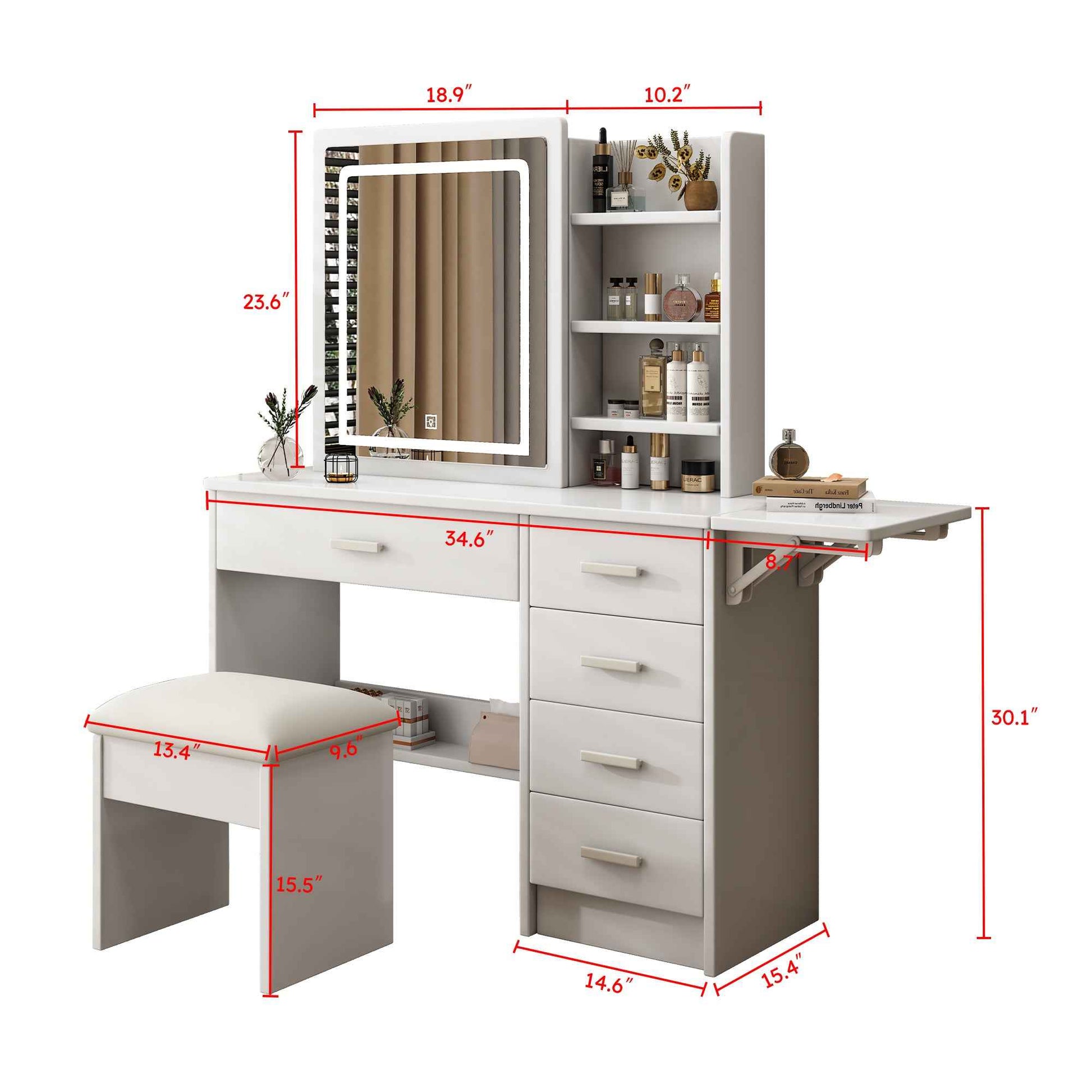 Beautiful Vanity Desk with Lighted Mirror and Storage Drawers