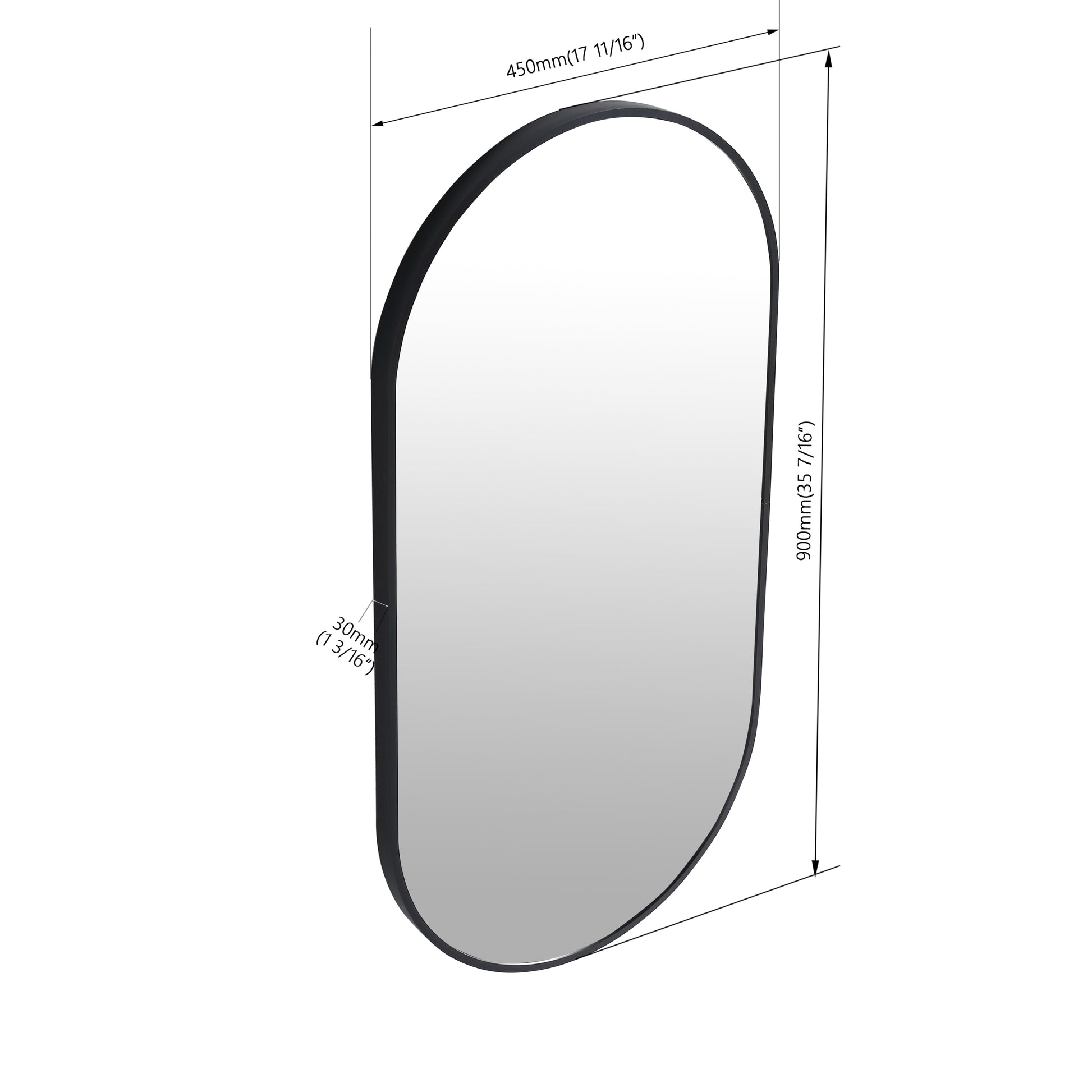 Black Aluminum Frame Decorative Bathroom Mirror 18 x 35 Inch USA