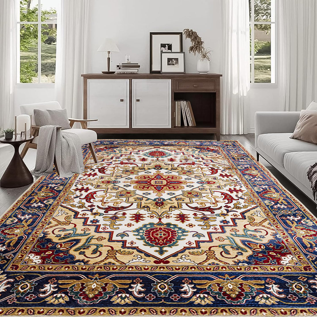 Bohemian Multicolor Transitional Area Rug with Floral Motifs USA