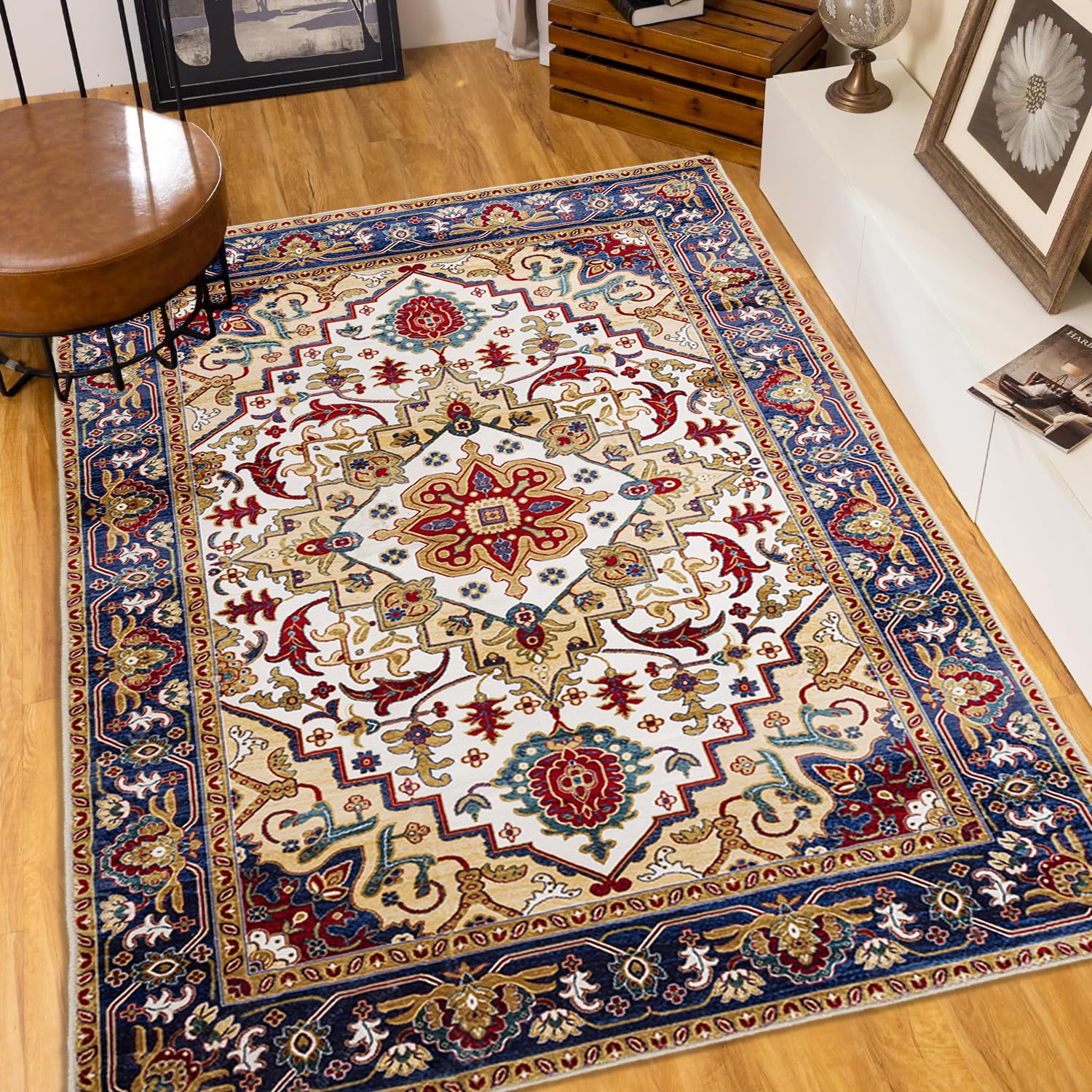 Bohemian Multicolor Transitional Area Rug with Floral Motifs USA