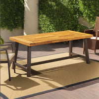 Carlie Outdoor Sandblast Finished Dining Table with Rustic Metal Legs USA