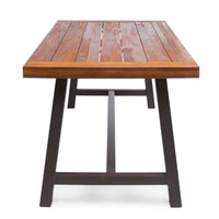 Carlie Outdoor Sandblast Finished Dining Table with Rustic Metal Legs USA