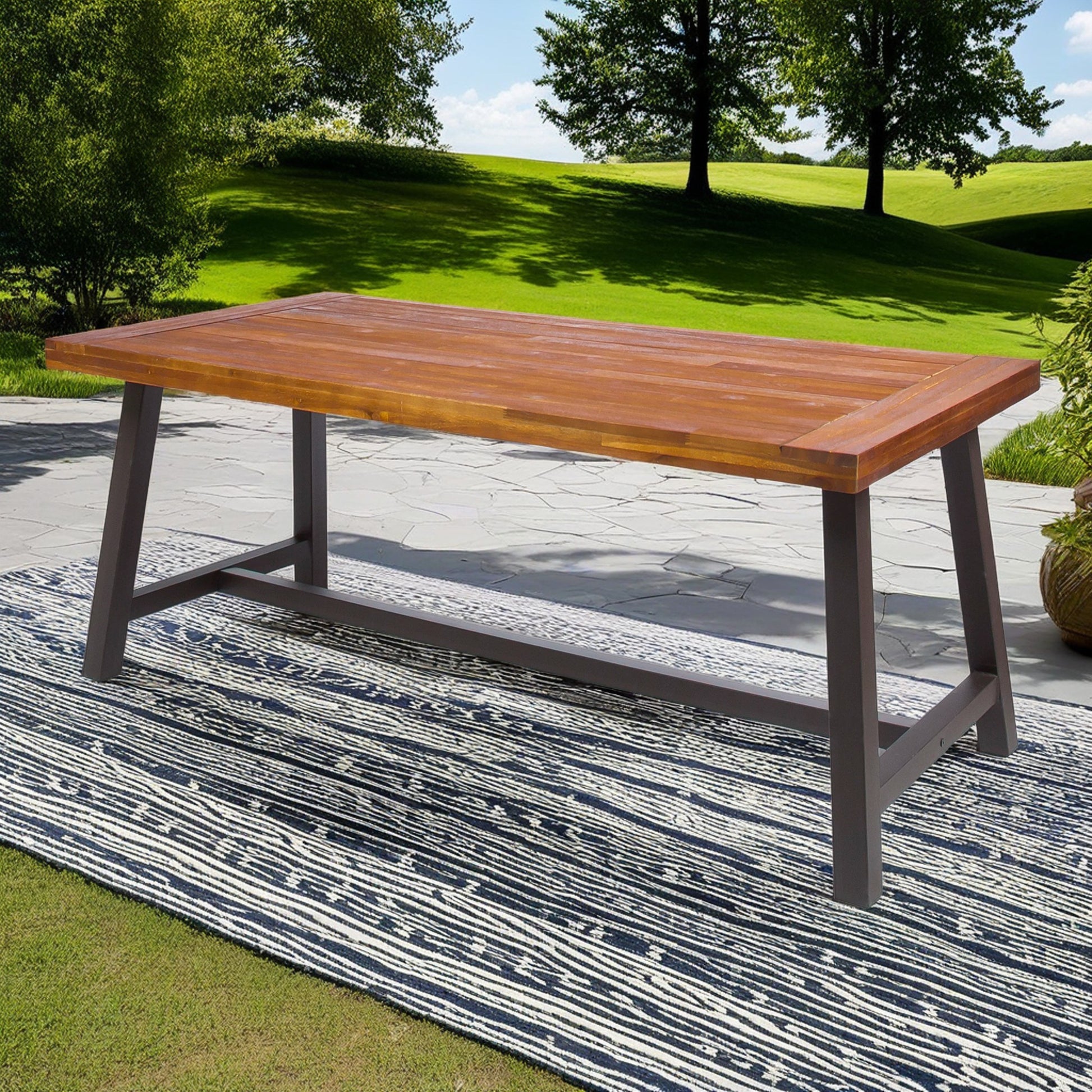 Carlie Outdoor Sandblast Finished Dining Table with Rustic Metal Legs USA