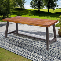 Carlie Outdoor Sandblast Finished Dining Table with Rustic Metal Legs USA